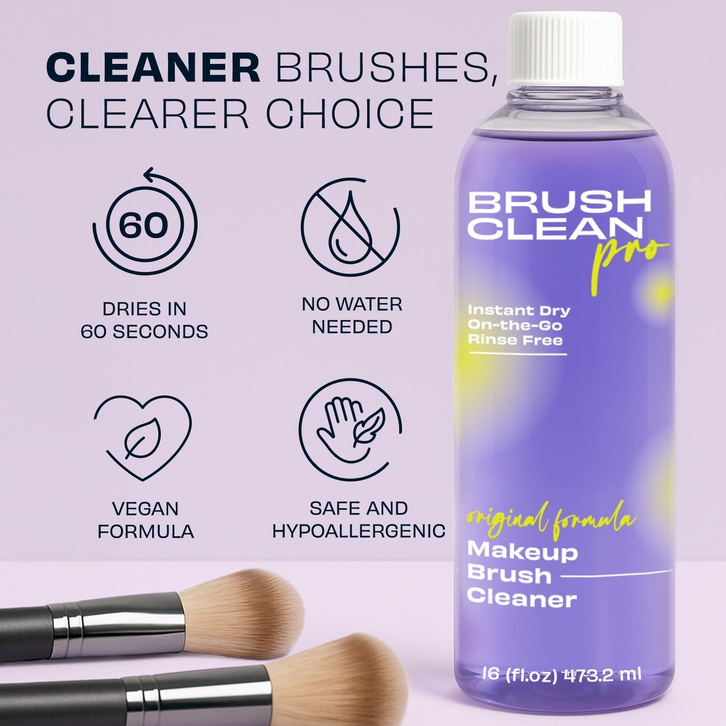 Original Lavender Makeup Brush Cleaner | No-Rinse Formula | 16 oz